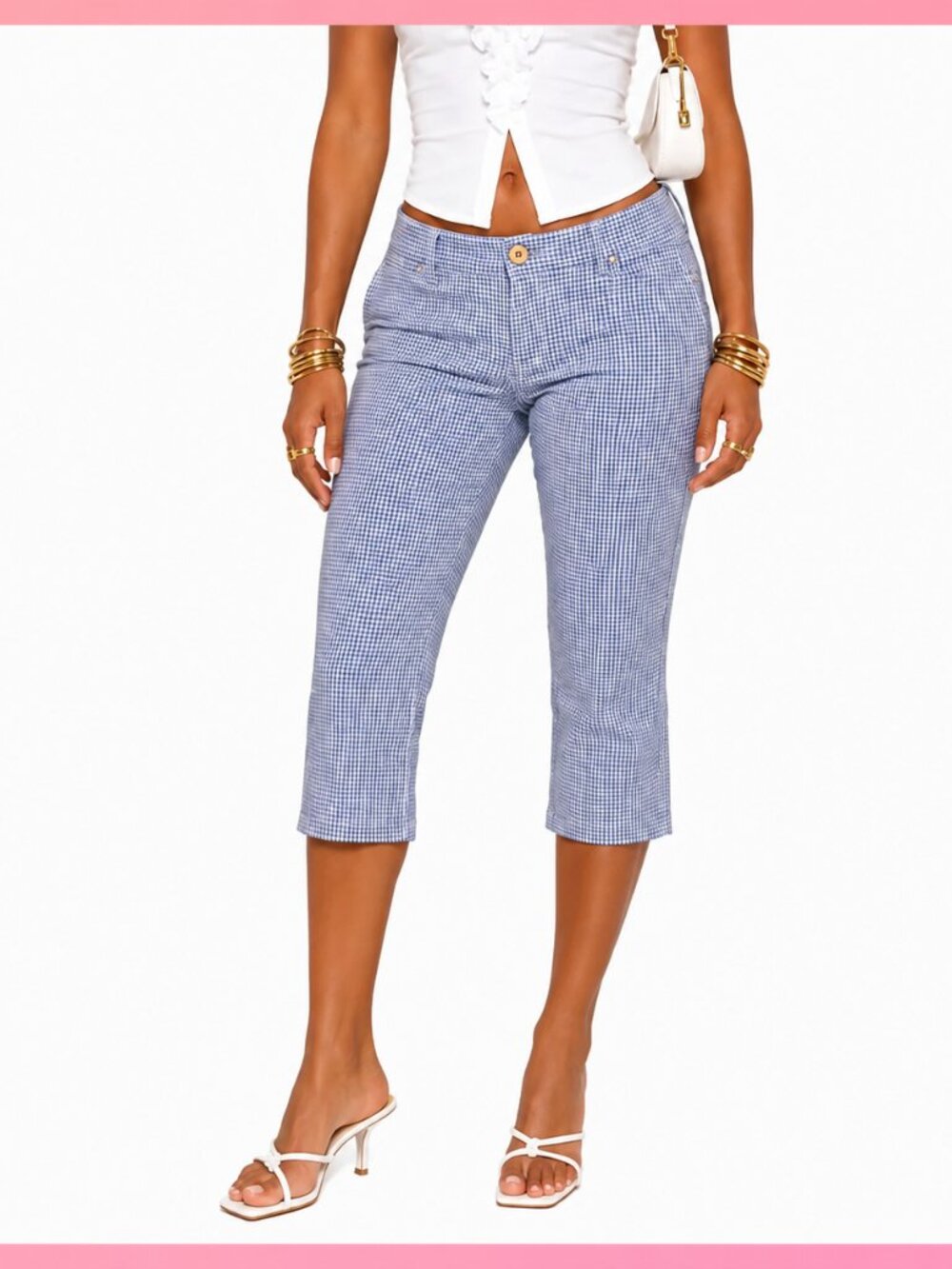 Women's GUESS Blue White Gingham Capri Pants Size 3